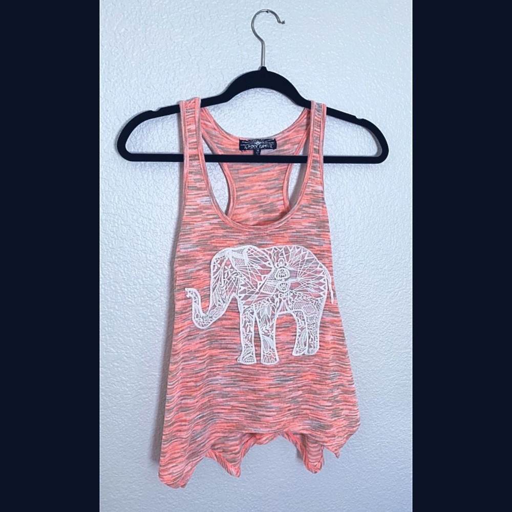 Light Orange Tank Top with Lace Elephant Graphic
